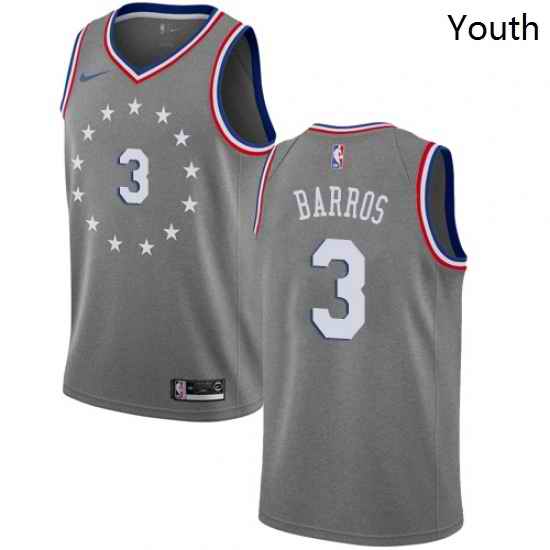 Youth Nike Philadelphia 76ers 3 Dana Barros Swingman Gray NBA Jersey City Edition